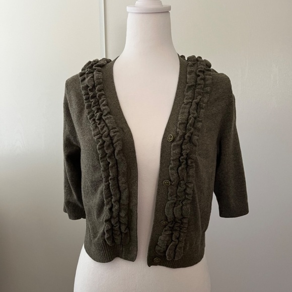 Moth By Anthropologie Crop Ruffle Cotton Blend Button Front Sweater Large - Picture 2 of 7